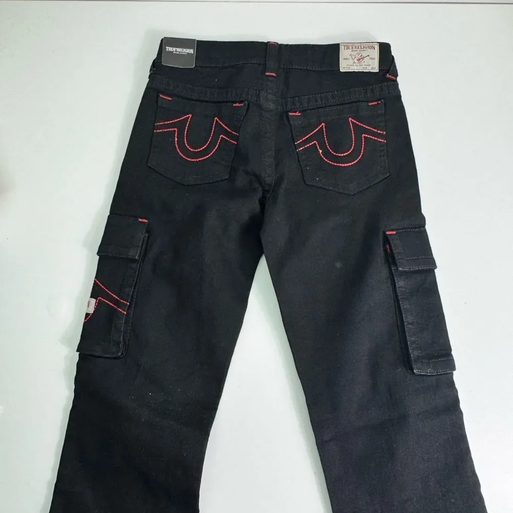 True Religion Black Kids Cargo Jeans with Red Stitching Sz 6 NWT
